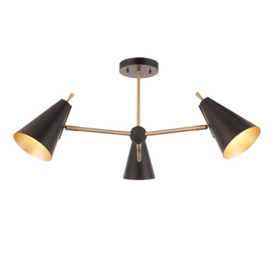 Luminosa Alta Multi Arm Lamp Semi Flush Ceiling Lamp, Matt Antique Brass Plate, Matt Black