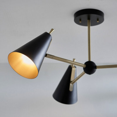 Luminosa Alta Multi Arm Lamp Semi Flush Ceiling Lamp, Matt Antique Brass Plate, Matt Black