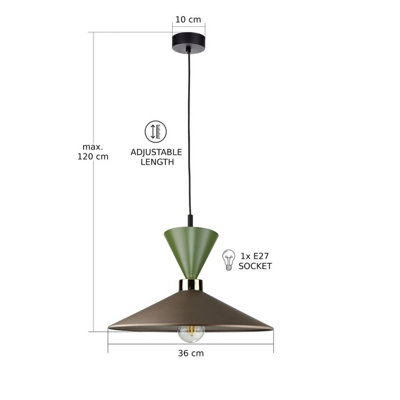 Luminosa Amaris Dome Pendant Ceiling Light Brown, Gold, Green 1x E27