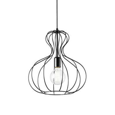 Luminosa Ampolla 1 Light Ceiling Pendant Matt Black Cage Style, E27