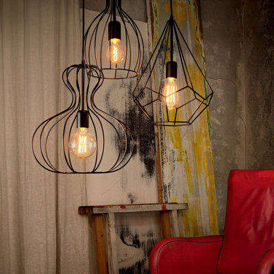 Luminosa Ampolla 1 Light Ceiling Pendant Matt Black Cage Style, E27