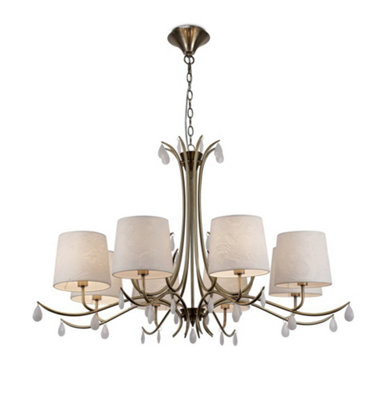 Luminosa Andrea Ceiling Pendant 100cm Round, Antique Brass, White Shades, White Crystal Droplets