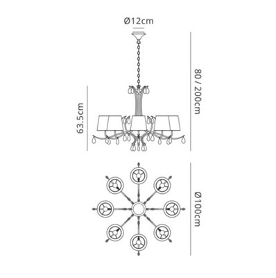 Luminosa Andrea Ceiling Pendant 100cm Round, Antique Brass, White Shades, White Crystal Droplets
