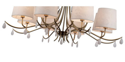 Luminosa Andrea Ceiling Pendant 100cm Round, Antique Brass, White Shades, White Crystal Droplets