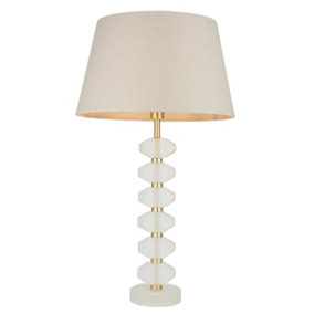 Luminosa Annabelle & Cici Base & Shade Table Lamp Frosted Crystal & Grey Linen Mix Fabric
