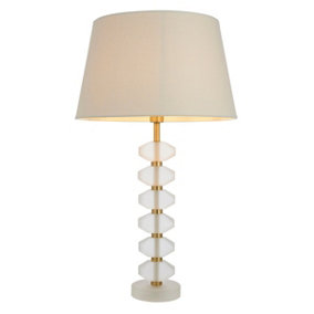 Luminosa Annabelle & Cici Base & Shade Table Lamp Frosted Crystal & Ivory Linen Mix Fabric
