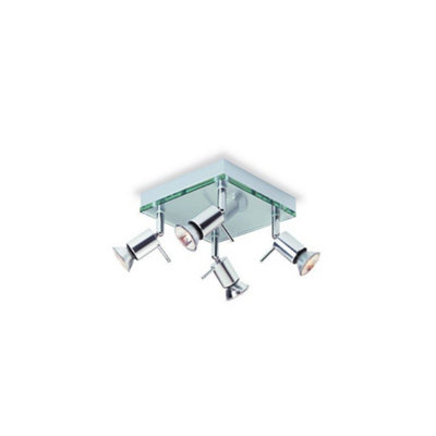 Luminosa Aqua 4 Light Square Flush Light Aluminium, Clear Glass, GU10