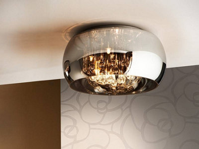 Luminosa Argos 5 Light Dimmable Crystal Flush Ceiling Light with Remote Control Chrome, Mirror, G9