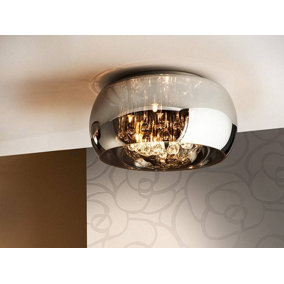 Luminosa Argos 5 Light Dimmable Crystal Flush Ceiling Light with Remote Control Chrome, Mirror, G9