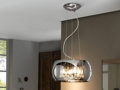 Luminosa Argos 5 Light Round Crystal Ceiling Pendant Chrome, Mirror, G9
