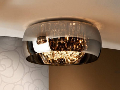 Luminosa Argos 6 Light Crystal Flush Ceiling Light Chrome, Mirror, G9