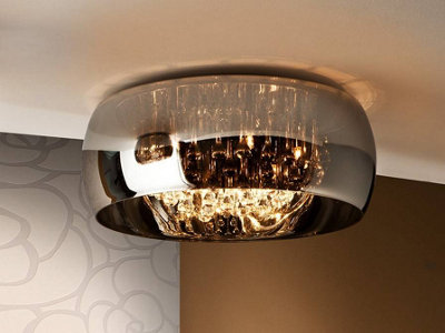 Luminosa Argos 6 Light Dimmable Crystal Flush Ceiling Light with Remote Control Chrome, Mirror, G9