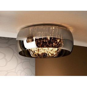 Luminosa Argos 6 Light Dimmable Crystal Flush Ceiling Light with Remote Control Chrome, Mirror, G9