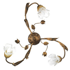 Luminosa Arianna 3 Light Flower Multi Arm Semi Flush Ceiling Lamp, Bronze