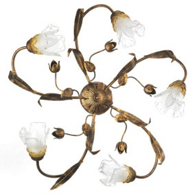 Luminosa Arianna 5 Light Flower Multi Arm Semi Flush Ceiling Lamp, Bronze