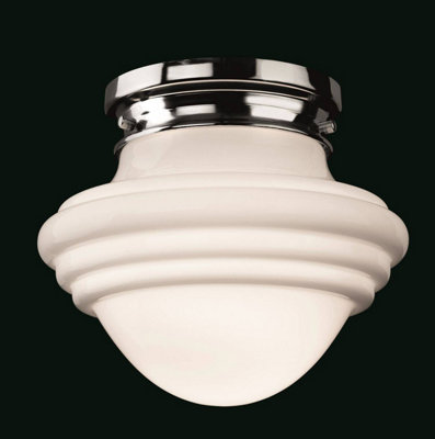 Luminosa Art 1 Light Flush Light Chrome, Opal White Glass, E27