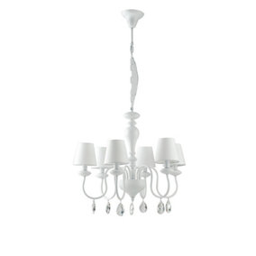 Luminosa ARTHUR 6 Light Chandeliers with Shades White, Fabric Lampshade 72x58cm
