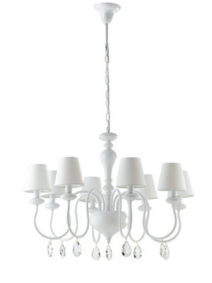 Luminosa ARTHUR 8 Light Chandeliers with Shades White, Fabric Lampshade 88x60cm