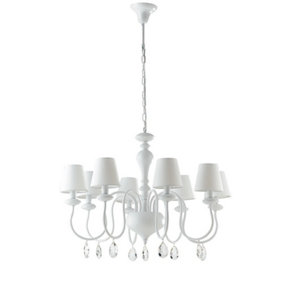 Luminosa ARTHUR 8 Light Chandeliers with Shades White, Fabric Lampshade 88x60cm
