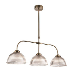 Luminosa Ashford 3 Light Bar Ceiling Pendant Antique Brass with Clear Ribbed Glass, E14