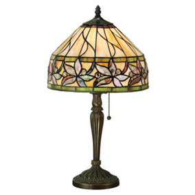Luminosa Ashtead 1 Light Small Table Lamp Tiffany Glass, Dark Bronze Paint with Highlights, E27