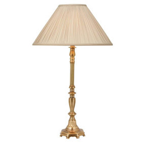 Luminosa Asquith 1 Light Table Lamp Solid Brass, Beige Organza Effect Fabric Shade, B22