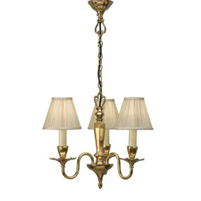 Luminosa Asquith 3 Light Multi Arm Ceiling Pendant Chandelier Solid Brass, Beige organza effect fabric, E14