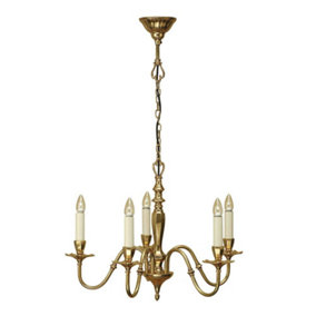 Luminosa Asquith 5 Light Multi Arm Ceiling Candle Pendant Solid Brass, E14