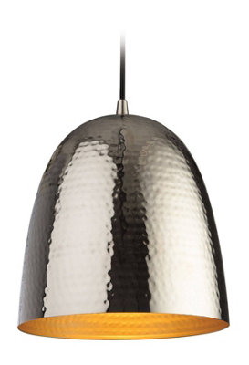 Luminosa Assam 1 Light Dome Ceiling Pendant Nickel, Matt Brass Inside, E27