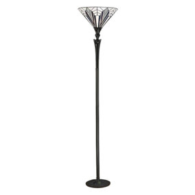 Luminosa Astoria 1 Light Floor Lamp Uplighter Black, Tiffany Style Glass, E27