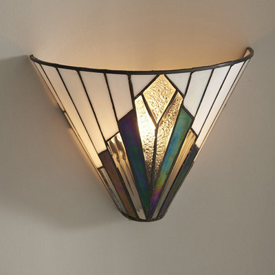 Luminosa Astoria 1 Light Indoor Wall Uplighter Tiffany Style Glass, E14