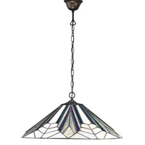 Luminosa Astoria 1 Light Large Ceiling Pendant Dark Bronze, Tiffany Style Glass, E27
