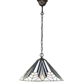 Luminosa Astoria 1 Light Medium Ceiling Pendant Dark Bronze, Tiffany Style Glass, E27
