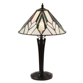 Luminosa Astoria 1 Light Small Table Lamp Black, Tiffany Style Glass, E14