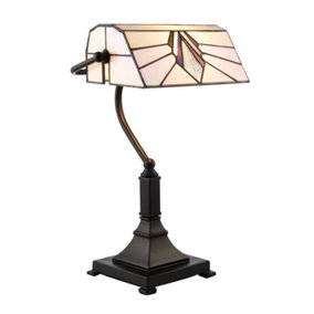 Luminosa Astoria 1 Light Table Lamp Black, Tiffany Style Glass, E27