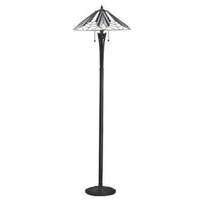 Luminosa Astoria 2 Light Floor Lamp Black, Tiffany Style Glass, E27