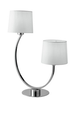 Luminosa Astoria Twin Table Lamp With Shade, Chrome, White, E27