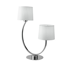 Luminosa Astoria Twin Table Lamp With Shade, Chrome, White, E27