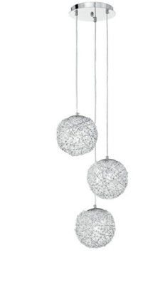 Luminosa ASTRA 3 Light Cluster Pendant Ceiling Light Chrome, Crystals 32x22cm