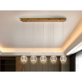 Luminosa Austral Modern Bar 5 Light LED Hanging Pendant Light, Spherical Carved Crystal Globes, 1264lm, 3200K