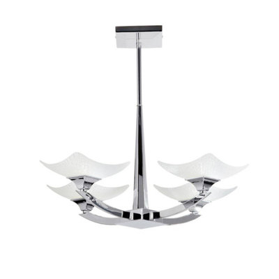 Luminosa Ayres 4 Light Semi Flush Multi Arm Ceiling Light Chrome, Savon Effect Glass, G9