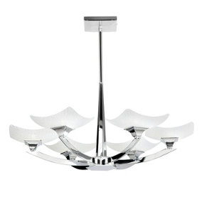 Luminosa Ayres 6 Light Semi Flush Multi Arm Ceiling Light Chrome, Savon Effect Glass, G9