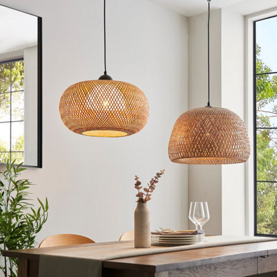 Luminosa Bali Single Pendant Ceiling Lamp, Natural Bamboo, White, Matt Black