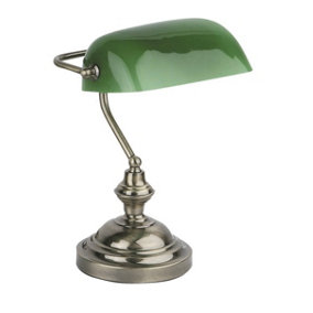 Luminosa Banker Lamp Green, Antique Gold, E27