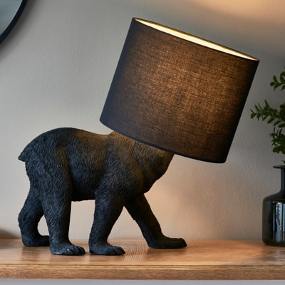 Luminosa Barack Bear Base & Shade Table Lamp Matt Black & Black Fabric