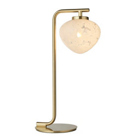 Luminosa Bari Globe Table Lamp Satin Brass Plate, White Confetti Glass