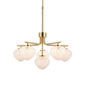 Luminosa Bari Multi Arm Glass Pendant Ceiling Lamp, Satin Brass Plate, White Confetti Glass