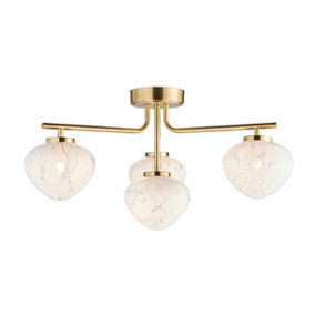 Luminosa Bari Multi Arm Semi Flush Ceiling Lamp Satin Brass Plate, White Confetti Glass