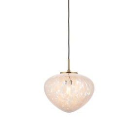 Luminosa Bari Single Pendant Ceiling Lamp, Satin Brass Plate, White Confetti Glass