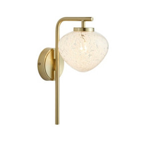 Luminosa Bari Wall Lamp Satin Brass Plate, White Confetti Glass